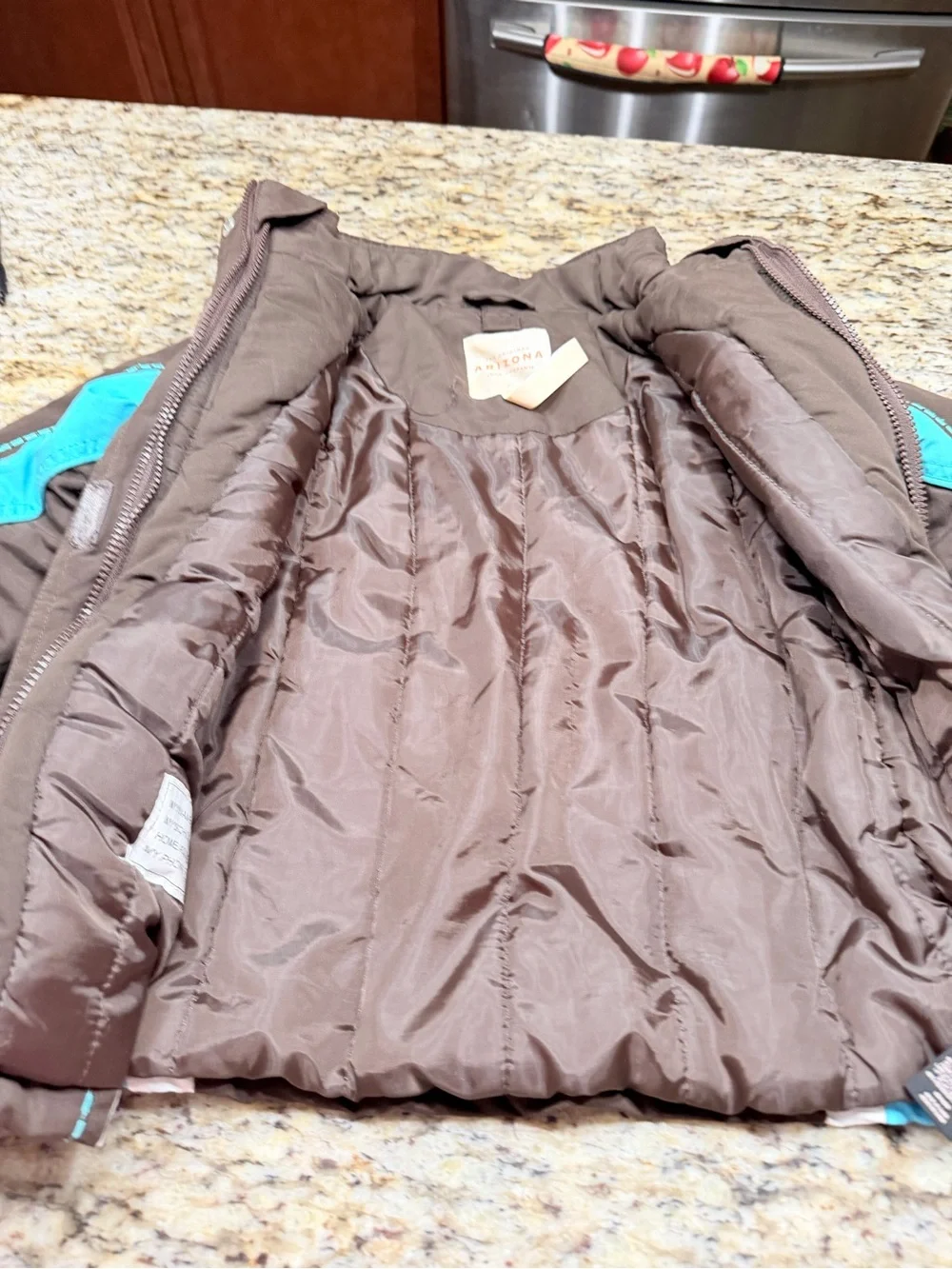 Arizona Jean Company Kids Brown and Turquoise Colorblock Puffer Jacket